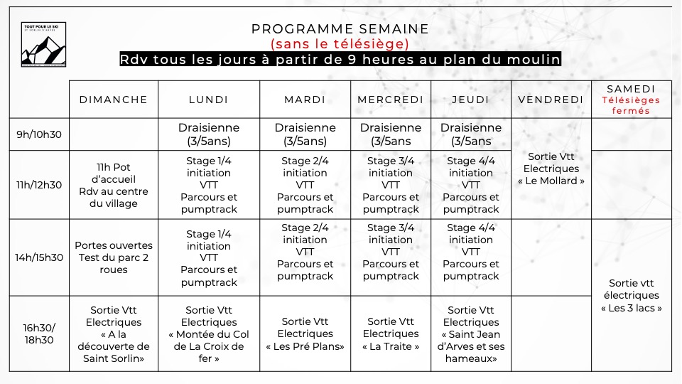 Progr Semaine TPLS sans télésiège