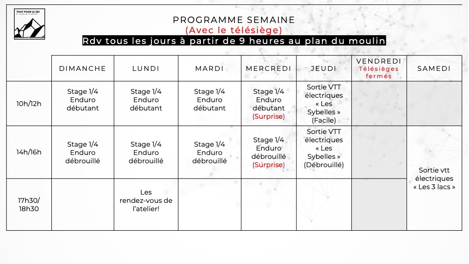 Progr SemaineTPLS avec télésiège
