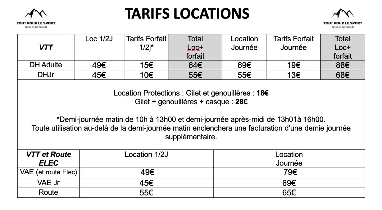 TARIFS VTT TPS 23